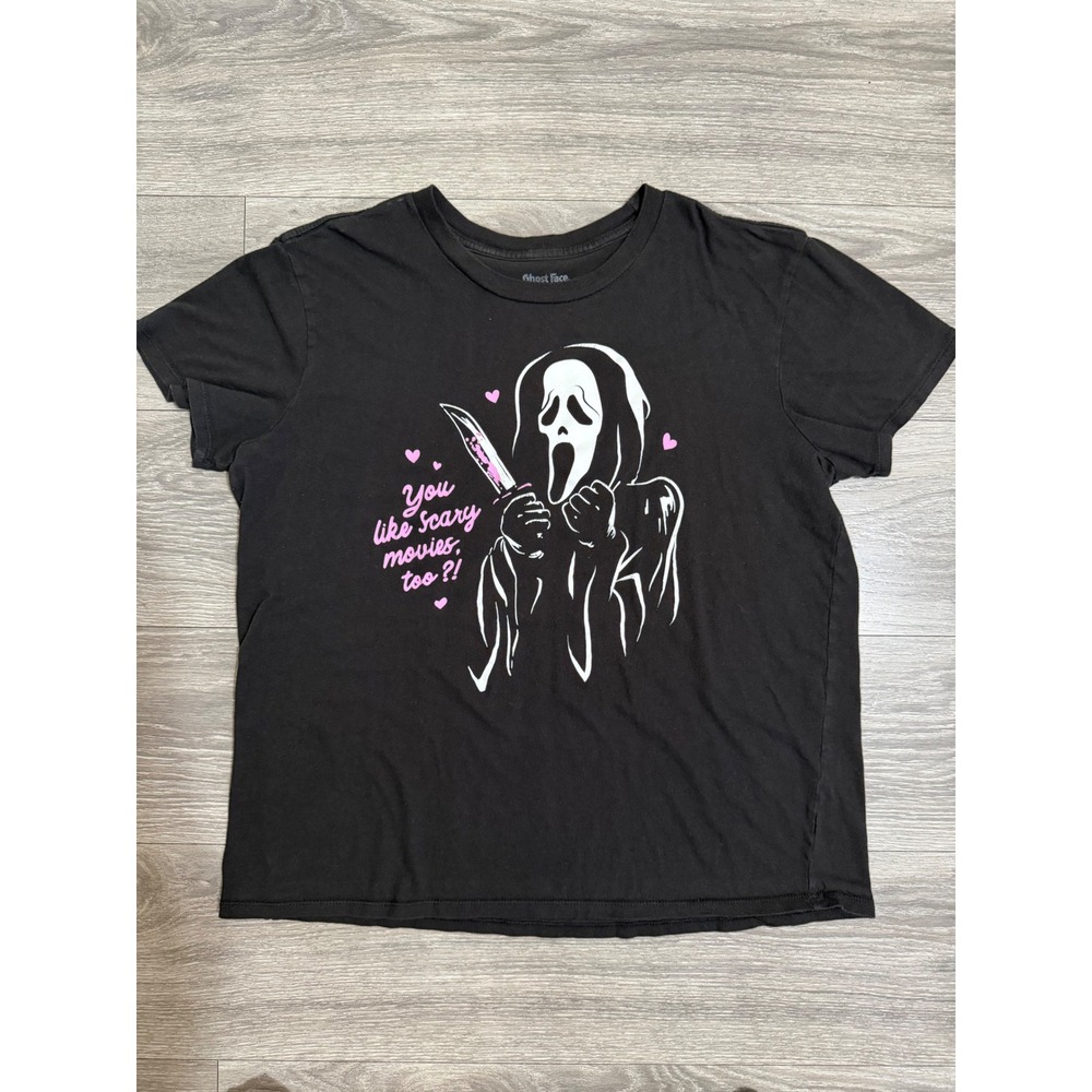 Ghost Face Scream Movie Graphic Tee M Black Pink Hearts Scary Movies Too Shirt
